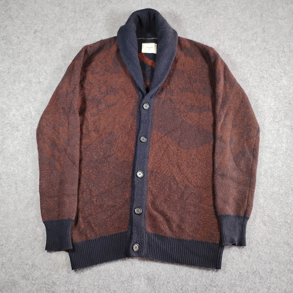 Billy Reid Mens Shawl Collar Cardigan Brown Navy Wool Silk Cashmere Sweater M